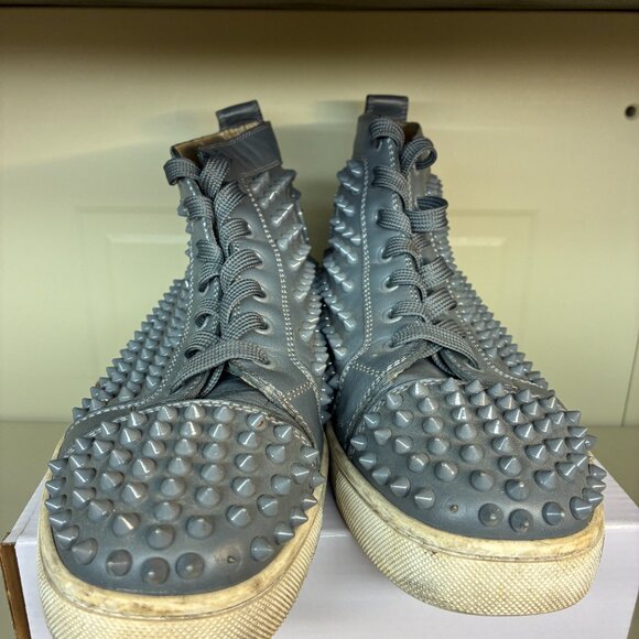 CHRISTIAN LOUBOUTIN HIGH TOP LOUIS FLAT VV/SPIKES MENS GRAY SQUALE SIZE 42 main image 7